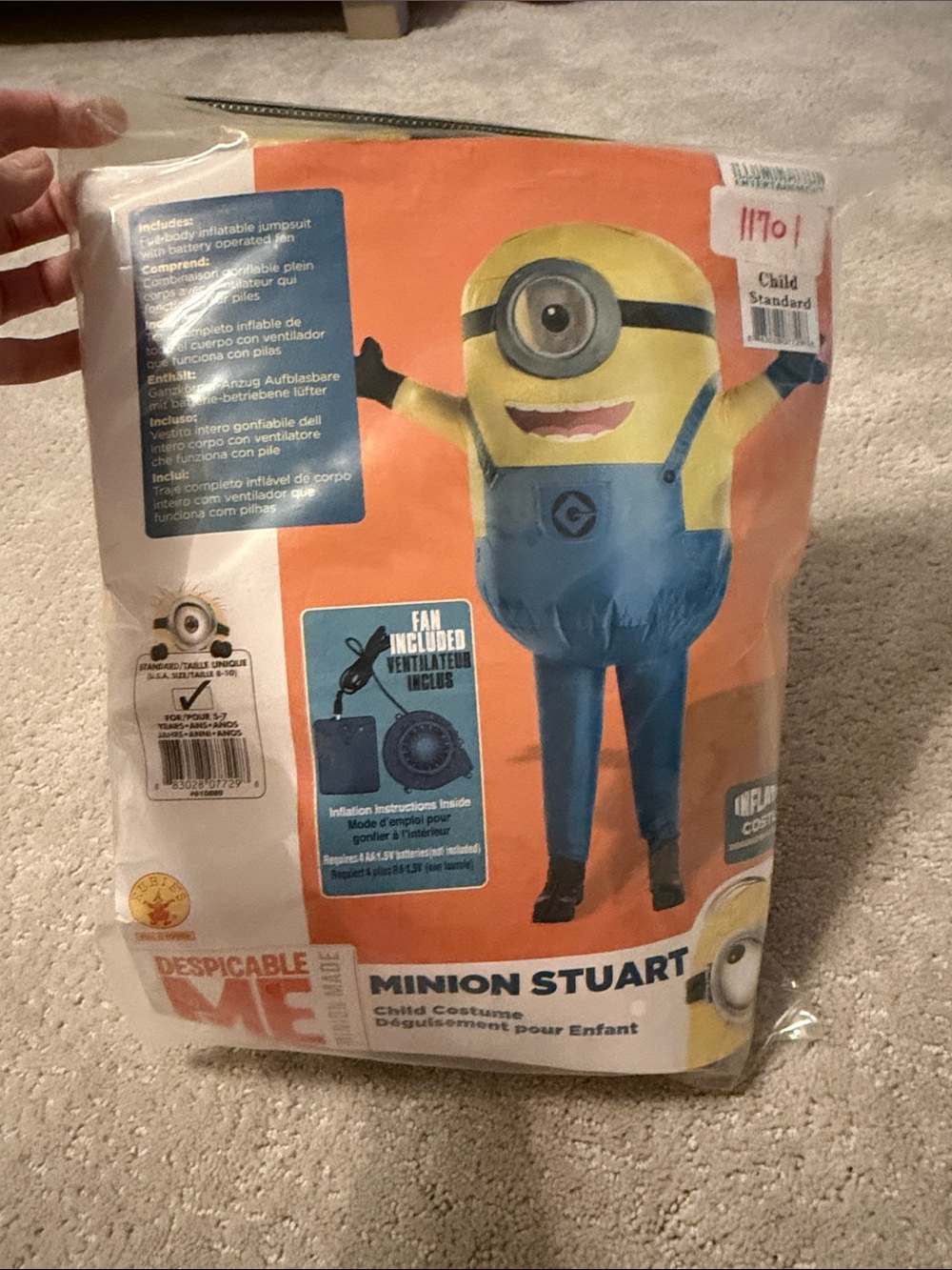 Rubie's Inflatable Minion Stuart Kids Costume - Yellow & Blue